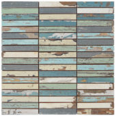 0.7x4 Wood Rectangles Mix Beige Blue Ceramic Mosaic | Young Interiors Flooring Center