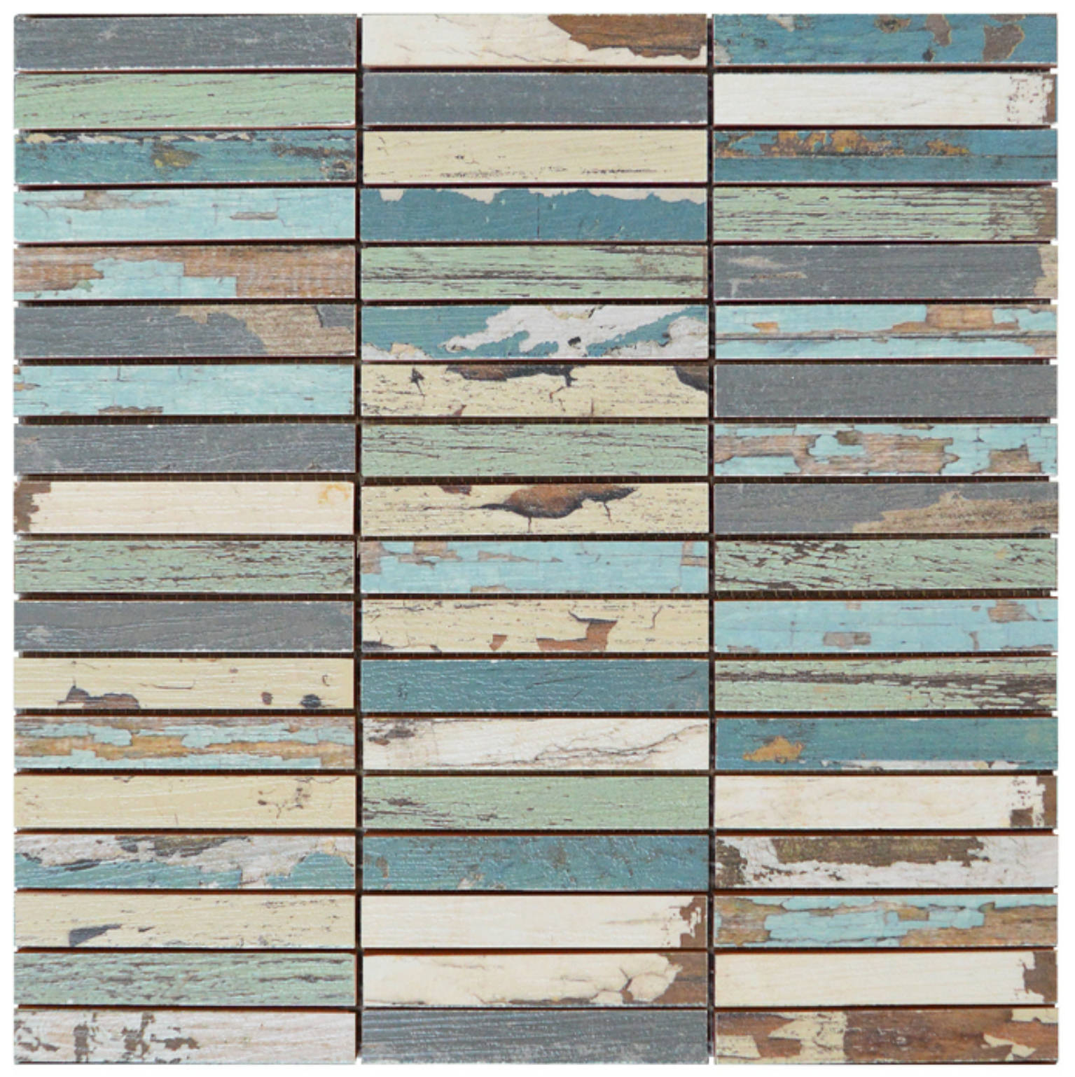 0.7x4 Wood Rectangles Mix Beige Blue Ceramic Mosaic | Young Interiors Flooring Center