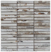 0.7"x4" Wood Rectangles Mix White Grey Ceramic Mosaic | Young Interiors Flooring Center