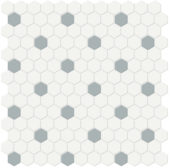1" White w/ Cloud Blue Matte Hex Mosaic | Young Interiors Flooring Center