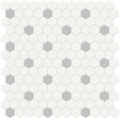 1" White w/ Loft Grey Matte Hex Mosaic | Young Interiors Flooring Center