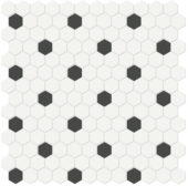 1" White w/ Retro Black Matte Hex Mosaic | Young Interiors Flooring Center
