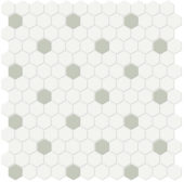 1" White w/ Soft Sage Matte Hex Mosaic | Young Interiors Flooring Center