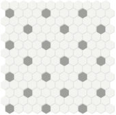 1" White w/ Taupe Matte Hex Mosaic | Young Interiors Flooring Center