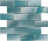 2"X4" Linear Aqua Glass Brick Pattern Mosaic | Young Interiors Flooring Center