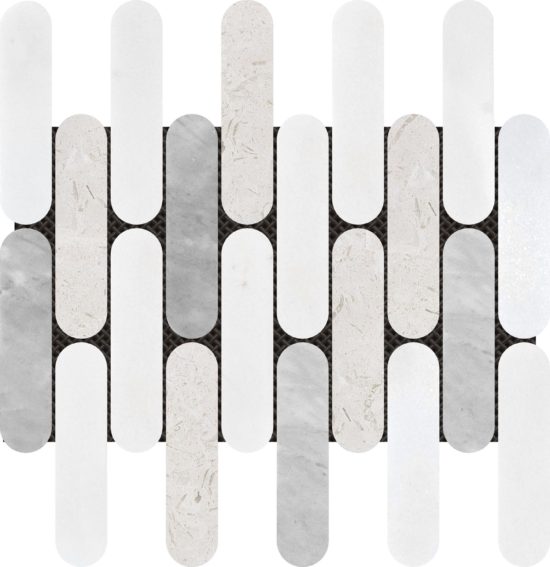 2"x6" Elongated Round White Grey Beige Marble Mix | Young Interiors Flooring Center