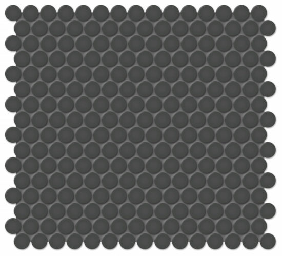3/4" Retro Black Glossy Penny Round Mosaic | Young Interiors Flooring Center