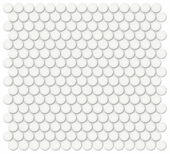 3/4" White Matte Penny Round Mosaic | Young Interiors Flooring Center