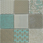 4"X4" Beige Green Glass Geometric Random Pattern Mosaic | Young Interiors Flooring Center