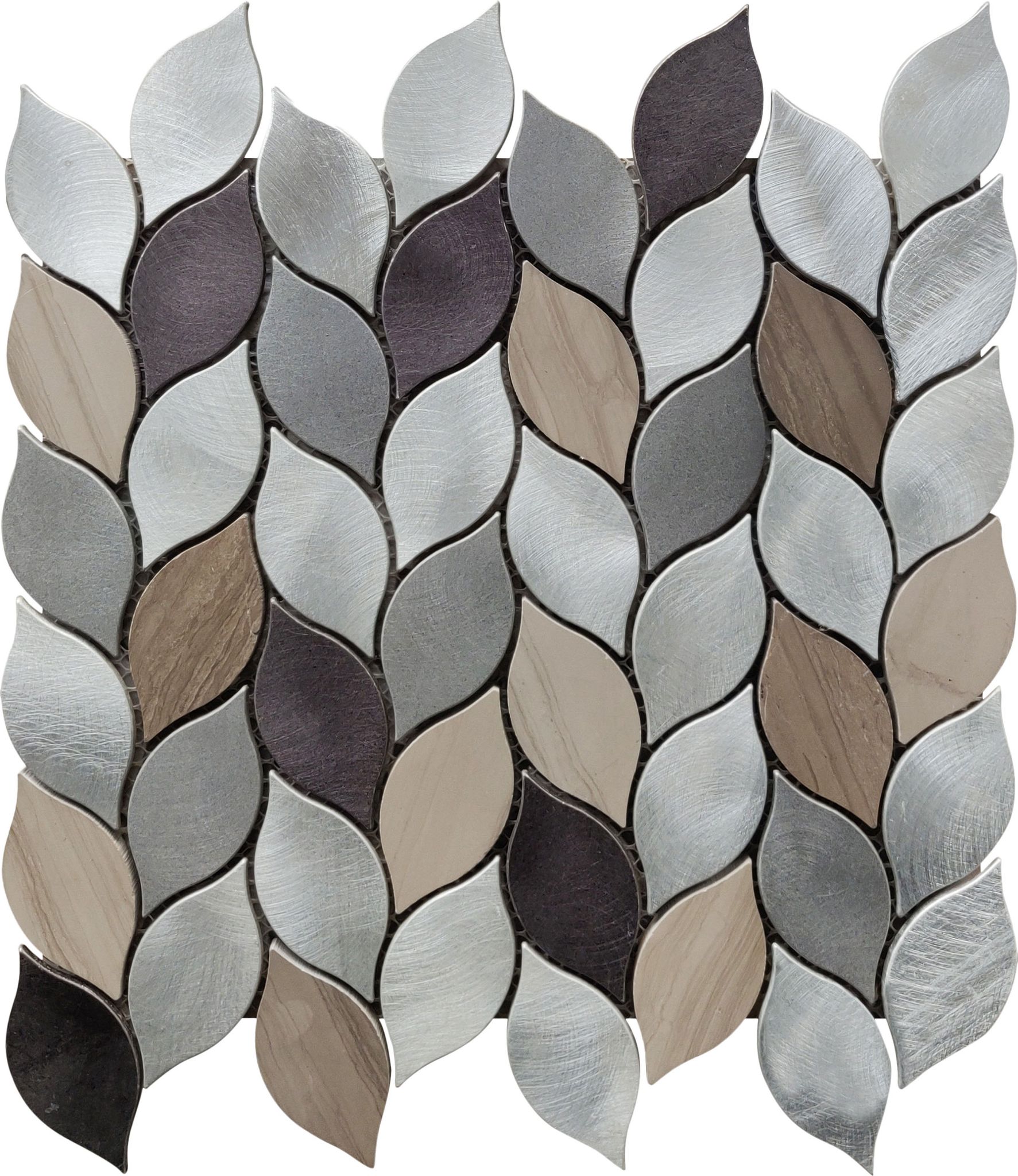 Aluminum & Marble Leaves 19 Grey Brown Mosaic 11"x12"
