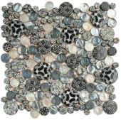 Black Penny Round Décor/Glass Stone Interlocking Mosaic | Young Interiors Flooring Center