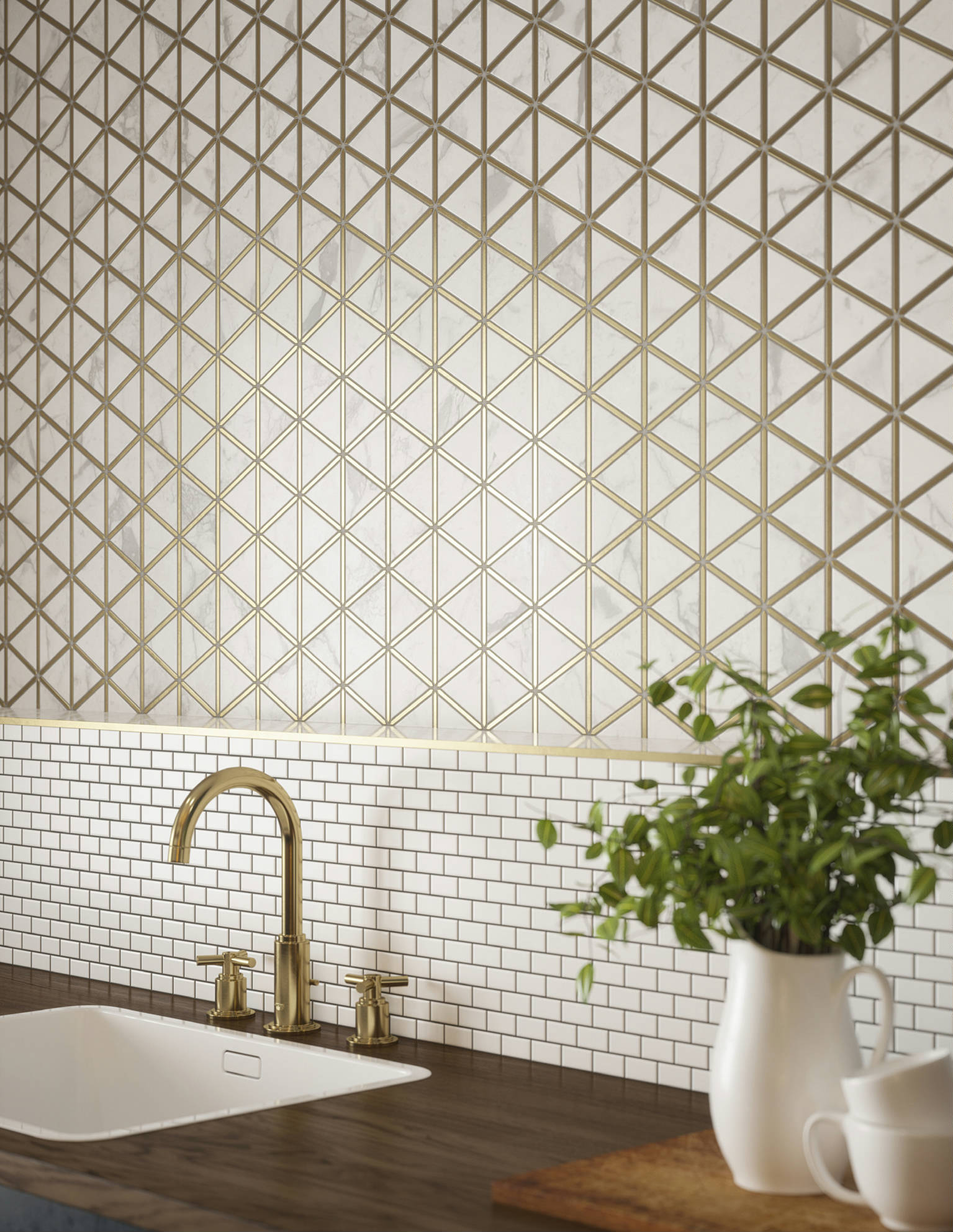 Gilded Triangles Mosaic, Creek Trail Mosaic | Young Interiors Flooring Center