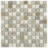 Grey Beige Glass Quartzite And Metal Décor 7/8"X7/8" Mosaic | Young Interiors Flooring Center