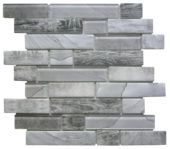 Grey Glass Rectangle/Dark Grey Recycled Glass Interlocking Mosaic | Young Interiors Flooring Center