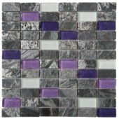 Grey Polished Quartzite Purple & White Glass Mosaic 1"X2" | Young Interiors Flooring Center
