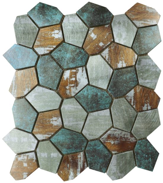 Hexagon Aluminum Mix Green Grey Beige 11.4"x12.2" | Young Interiors Flooring Center