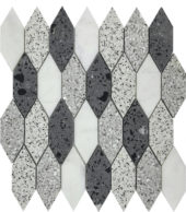 Long Hexagon Terrazzo Marble White Grey Black Mix Mosaic | Young Interiors Flooring Center