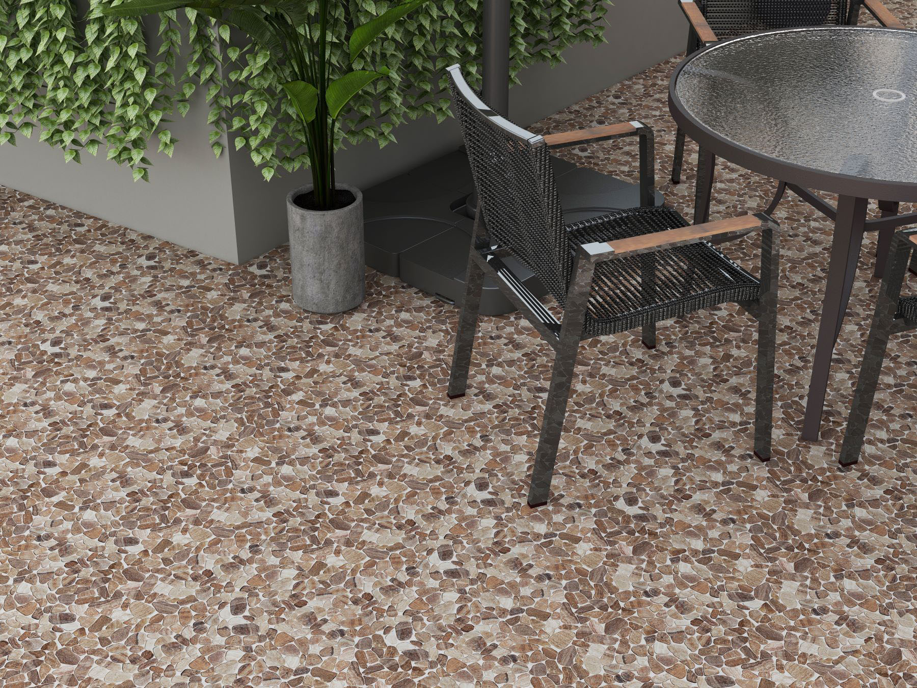Mini Opus Matte Beige Brown Marble Stone Interlocking  | Young Interiors Flooring Center