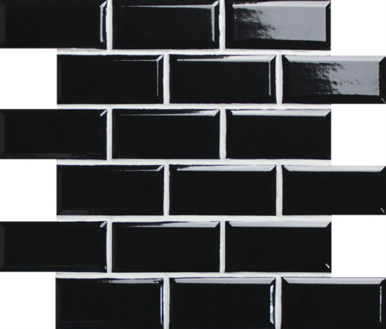 Mini Subway Black Glazed Porcelain Interlocking Mosaic 2"X4" | Young Interiors Flooring Center