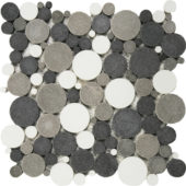 Mix White/Black/Grey Reconstituted Round Interlocking Mosaic | Young Interiors Flooring Center