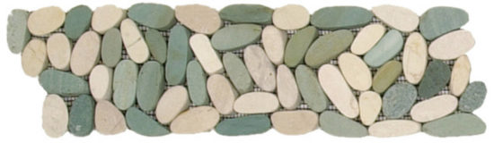 Mix White/Green Sliced Matte Pebble Interlocking Border | Young Interiors Flooring Center
