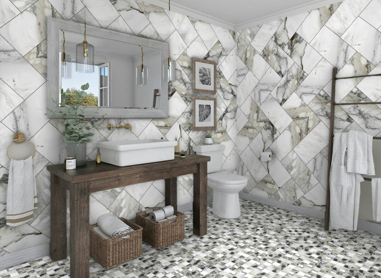 Mystique 112x24" and 2x2 Mosaic Allure Blue | Young Interiors Flooring Center