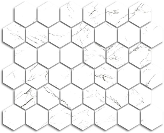 Treasure Ice White Marble 2x2 Carved Hexagon Mosaic | Young Interiors Flooring Center
