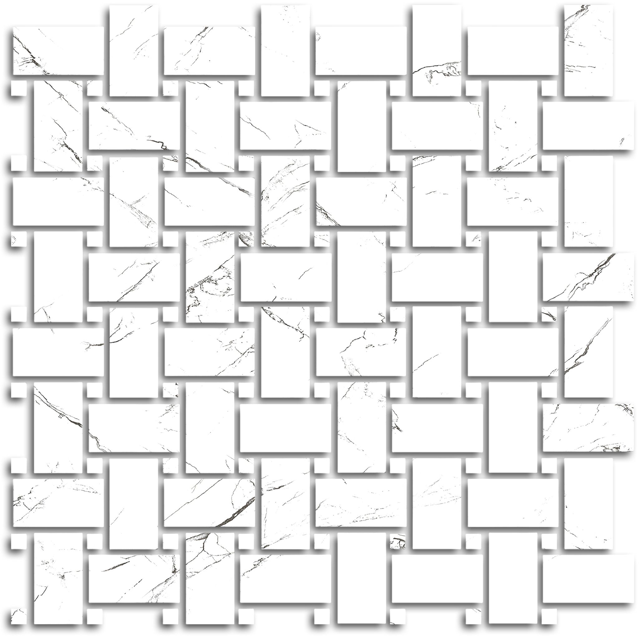 Treasure Ice White Marble Polished Basketweave Mosaic | Young Interiors Flooring Center