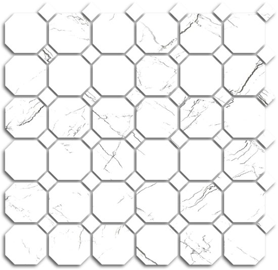 Treasure Ice White Marble Polished Octagon/Dot Mosaic | Young Interiors Flooring Center