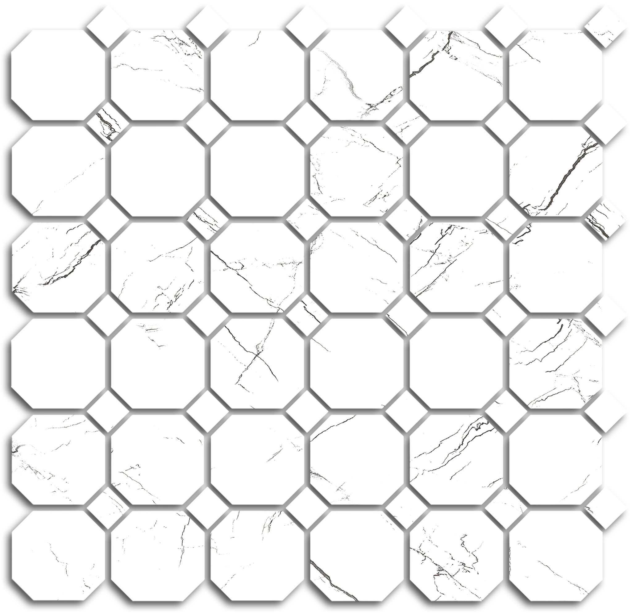 Treasure Ice White Marble Polished Octagon/Dot Mosaic | Young Interiors Flooring Center