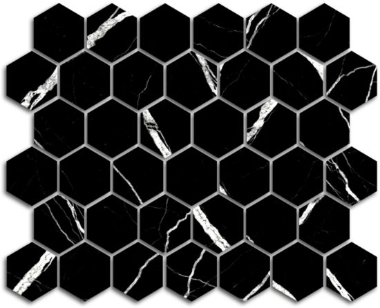 Treasure II Midnight Nero 2×2 Carved Matte Hexagon Mosaic