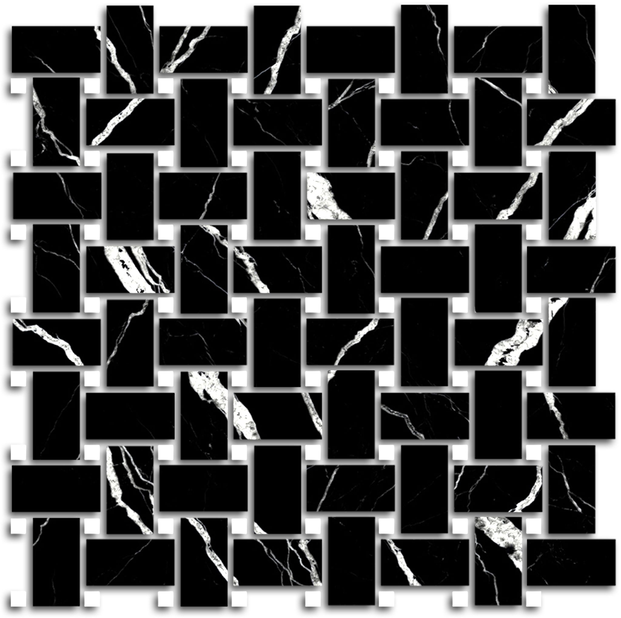 Treasure Midnight Nero Polished Basketweave Mosaic | Young Interiors Flooring Center