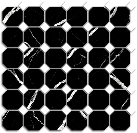 Treasure Midnight Nero Polished Octagon/Dot Mosaic | Young Interiors Flooring Center