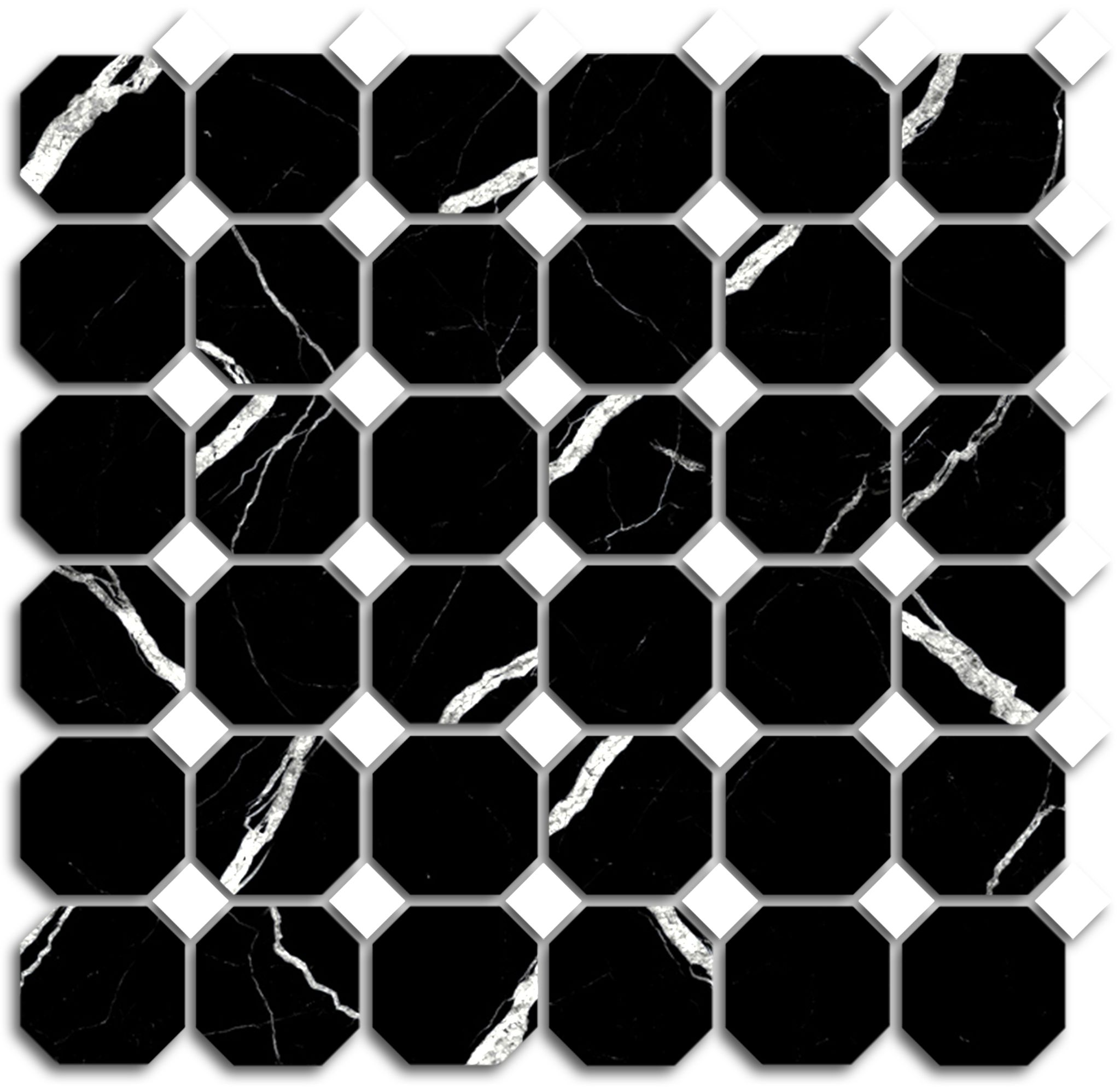 Treasure Midnight Nero Polished Octagon/Dot Mosaic | Young Interiors Flooring Center