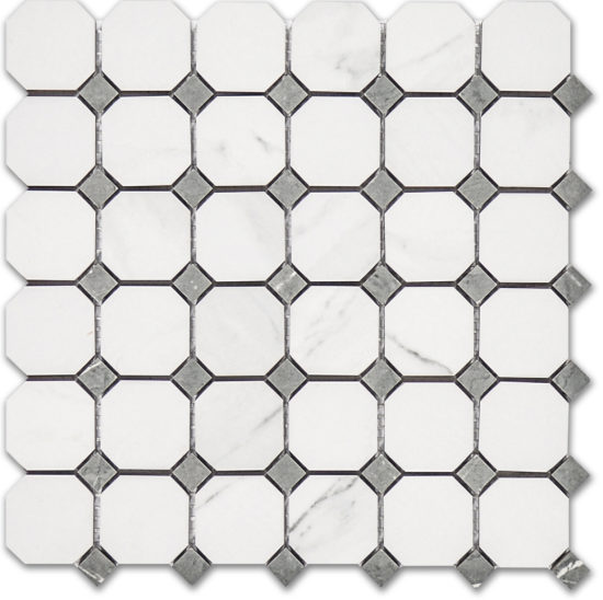 Treasure Statuario Polished Octagon/Dot Mosaic | Young Interiors Flooring Center