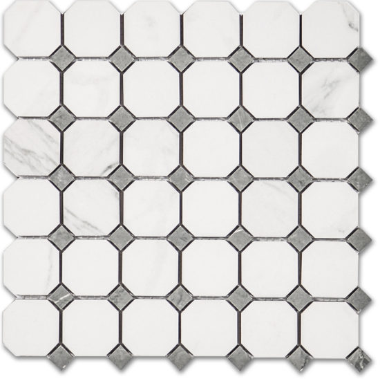 Treasure Statuario Polished Octagon/Dot Mosaic | Young Interiors Flooring Center