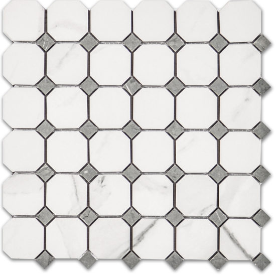 Treasure Statuario Polished Octagon/Dot Mosaic | Young Interiors Flooring Center