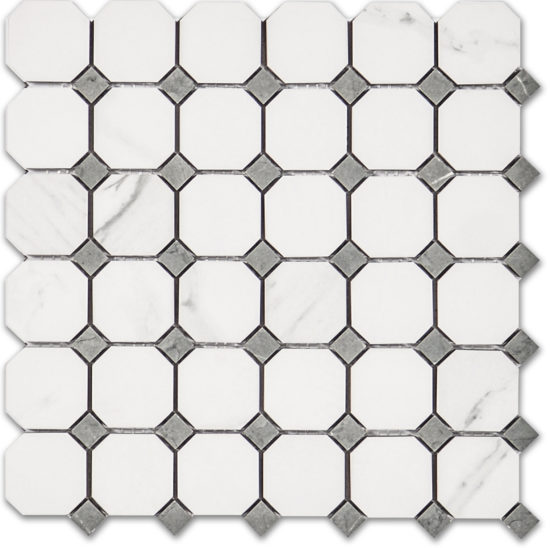 Treasure Statuario Polished Octagon/Dot Mosaic | Young Interiors Flooring Center