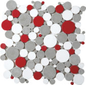 White Grey Red Penny Rounds Interlocking Mosaic | Young Interiors Flooring Center