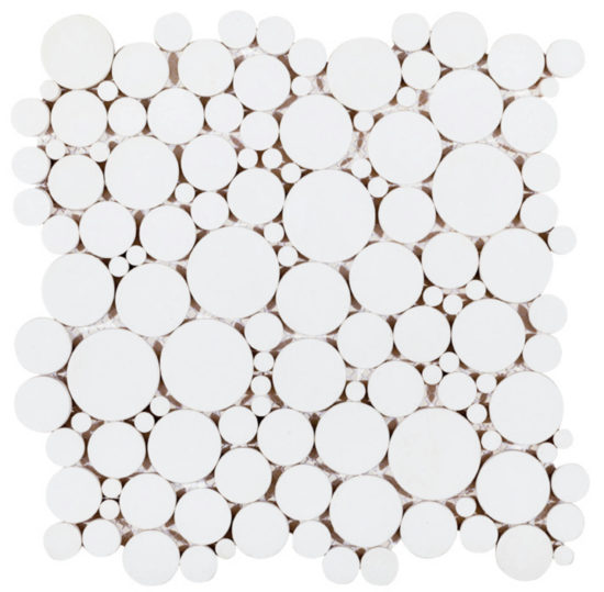 White Reconstituted Round Interlocking Mosaic | Young Interiors Flooring Center