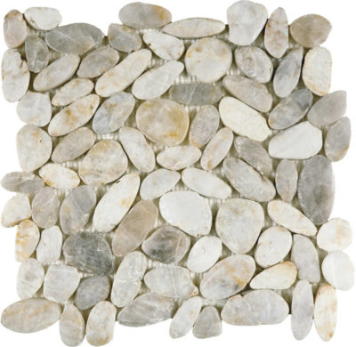 White Sliced Polished Pebble Interlocking Mosaic