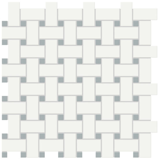 White w/Cloud Blue Matte Basketweave Mosaic | Young Interiors Flooring Center