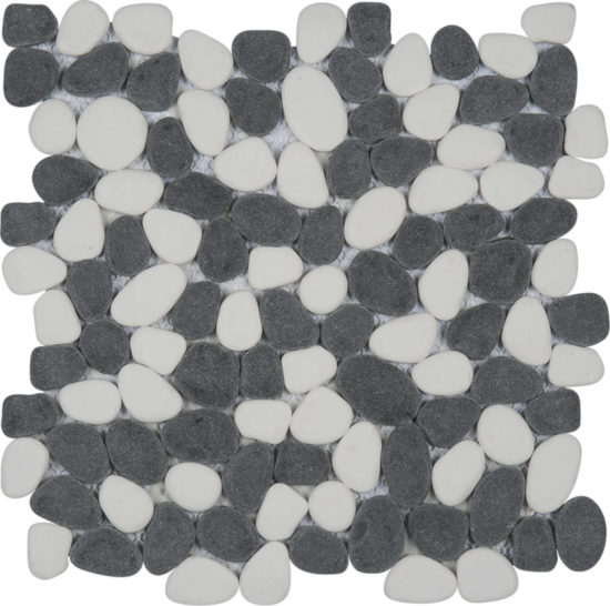 White&Black Reconstituted Pebble Interlocking Mosaic | Young Interiors Flooring Center