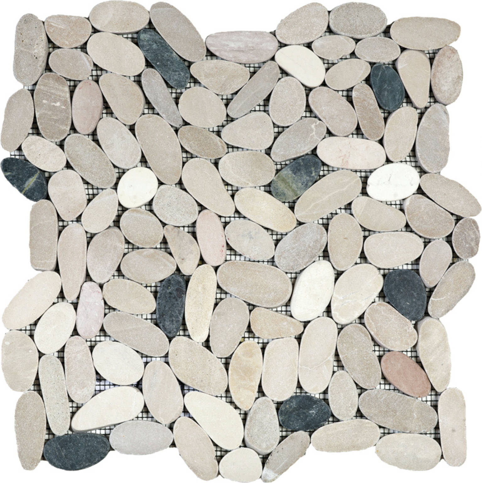 White/Pink/Beige/Black Sliced Matte Pebble Interlocking Mosaic | Young Interiors Flooring Center