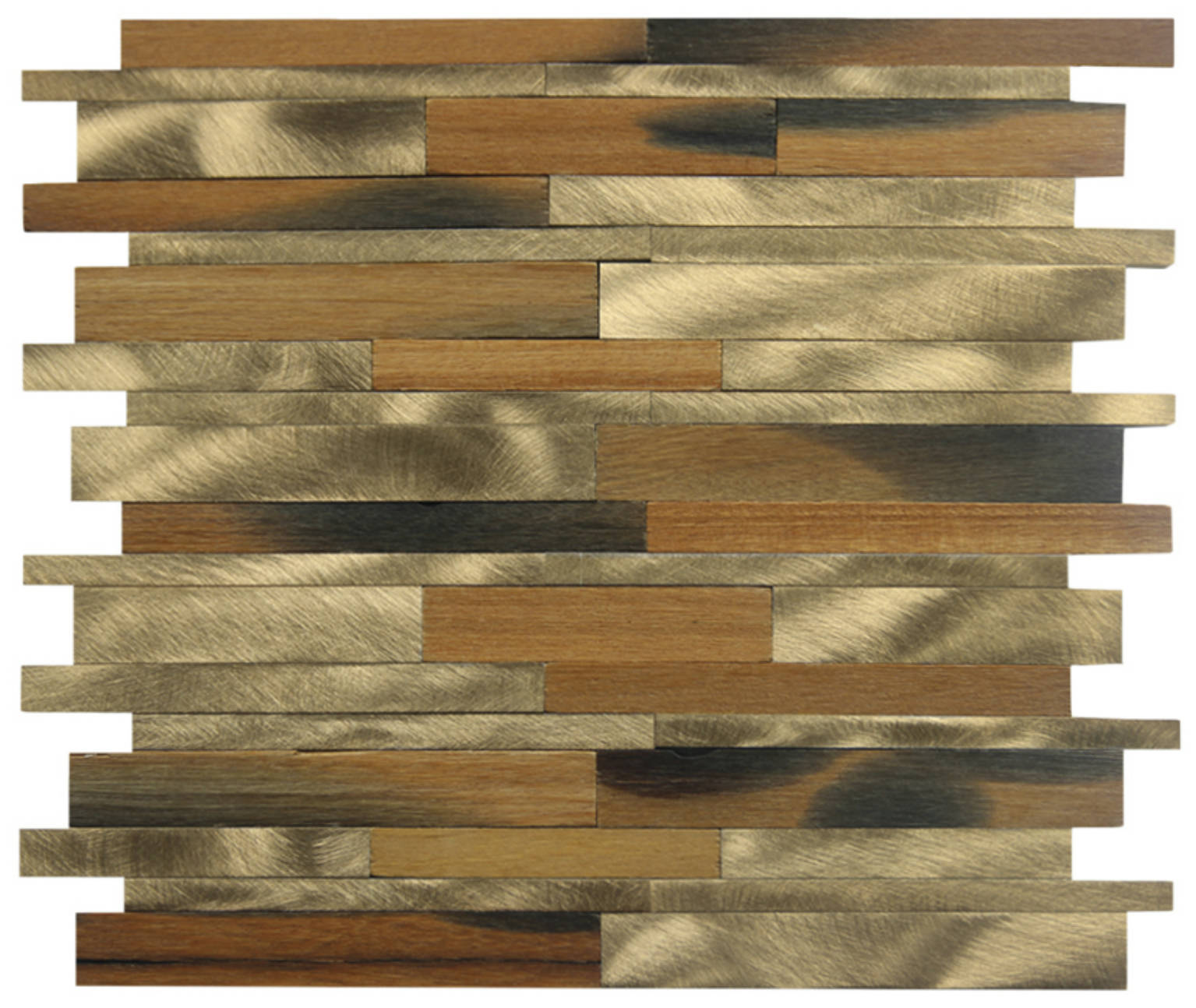 Wood / Gold Aluminum Baguette Interlocking Mosaic | Young Interiors Flooring Center