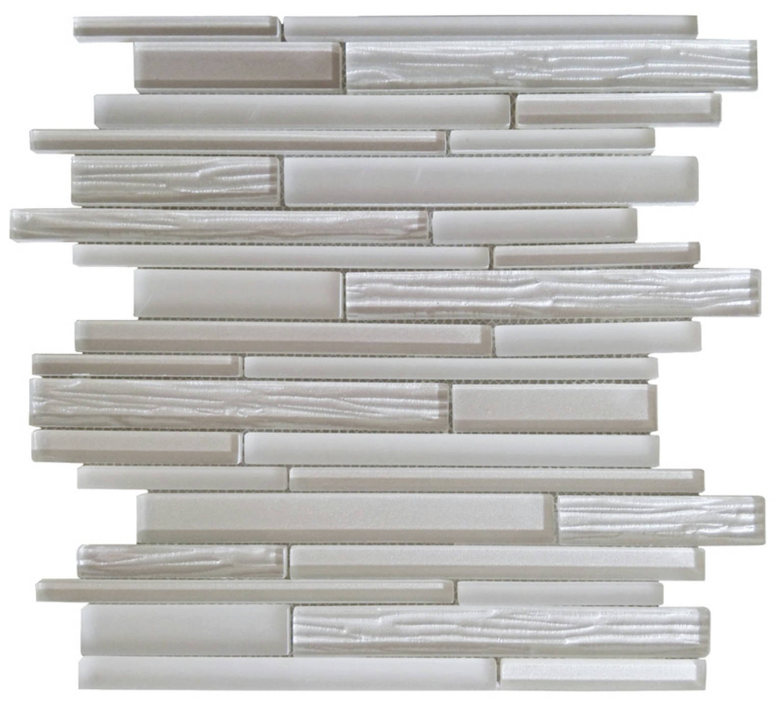 Wood Look Glass Baguette Light Grey Interlocking Mosaic | Young Interiors Flooring Center